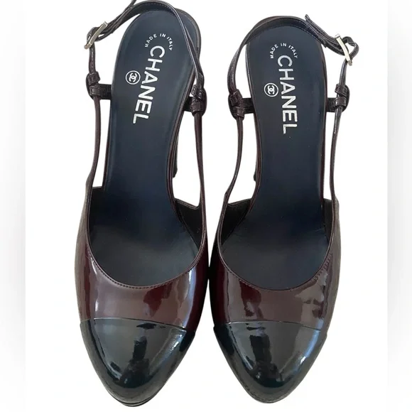 CHANEL Women's Black and Dark Brown Heels - Picture 2 of 10